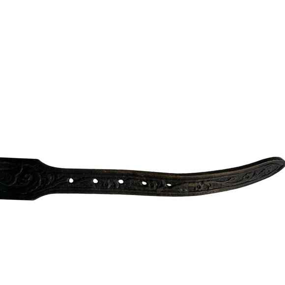 VTG Silver Creek Embossed Tooled Leather Hearts Western Belt Women's Black - Picture 6 of 7